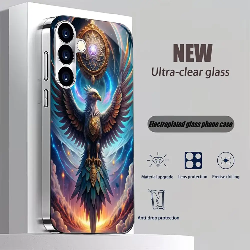 Flying Eagle electroplated glass phone case suitable for Samsung Galaxy S26 S25 S24 S23 S22 S21 S20 FE/Ultra/Plus anti fall