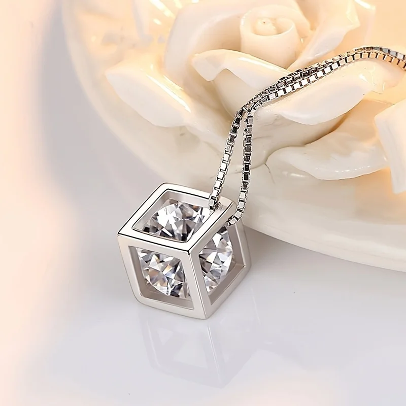 charms 925 Sterling Silver Sparkling Zirconia ElegantNecklace - for women lady Perfect for Valentine's Day wedding party