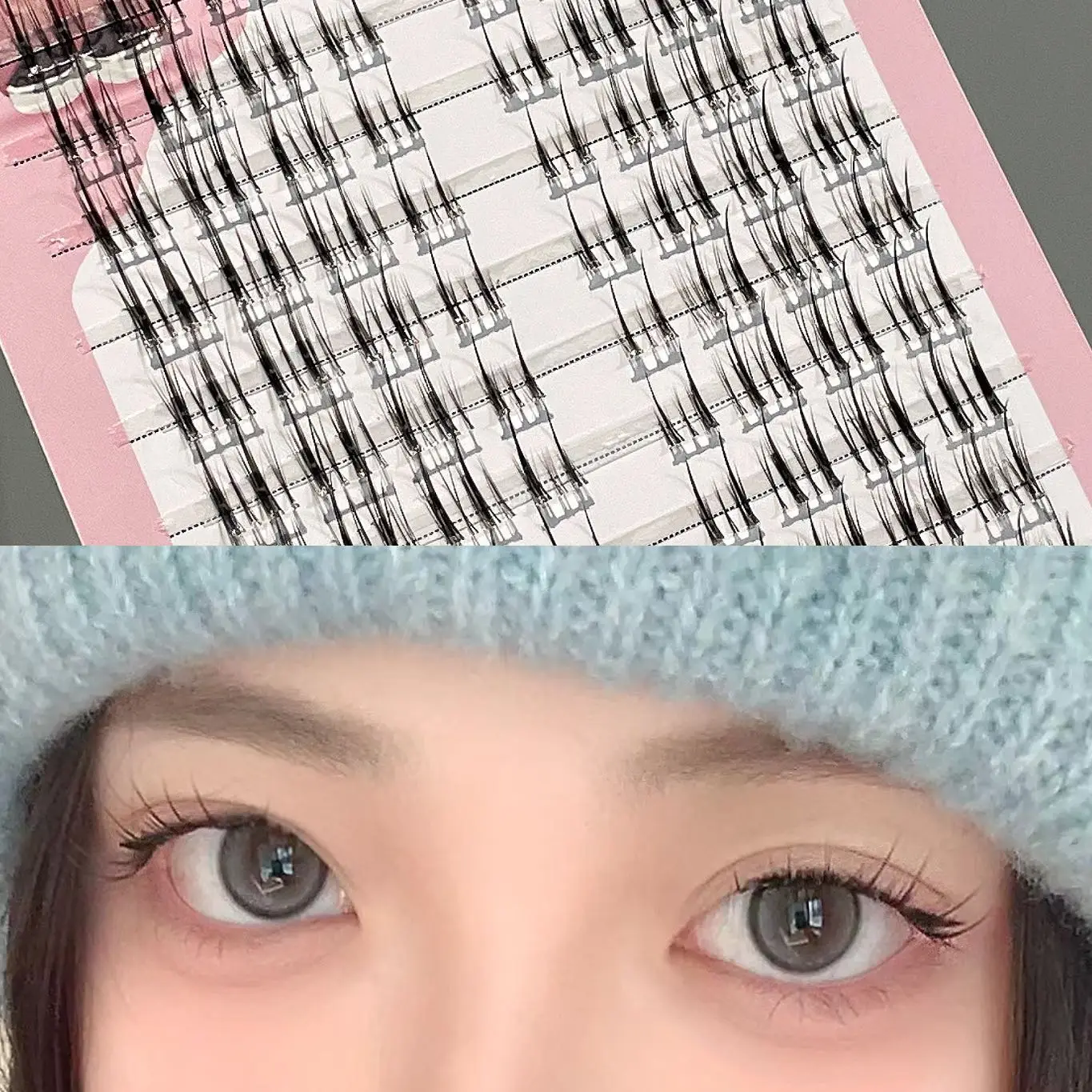 Mixiaohe Segmented Natural Upper Lashes Wispy Clusters Thin Clear Jelly Band Snug Fit Natural Big Eyes Student Daily Nude Makeup
