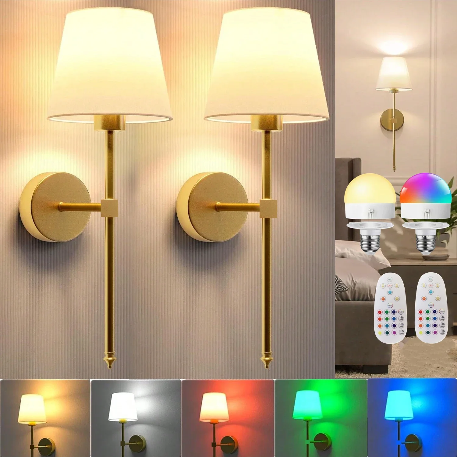 

Wireless battery powered wall lamp rechargeable wall lamp dimmable detachable bulb remote control 10 color wireless wall lamp