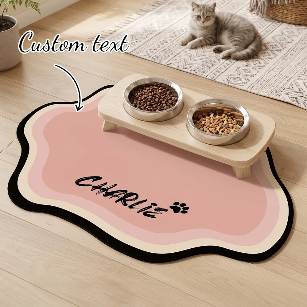 Customized, Bespoke, Custom Cat Feeding Mat, Personalized Pet Placemat,Cat Name, Waterproof Non-Slip, Cat Bowl Mat,