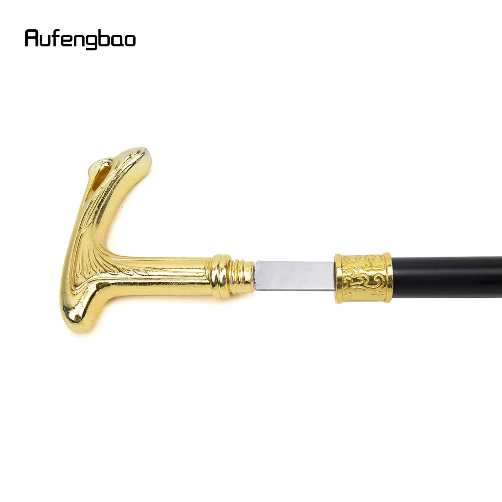 Gold Luxury Flow Line Type Walking Stick with Hidden Plate Self Defense Fashion Cane Plate Cosplay Crosier Stick 93cm