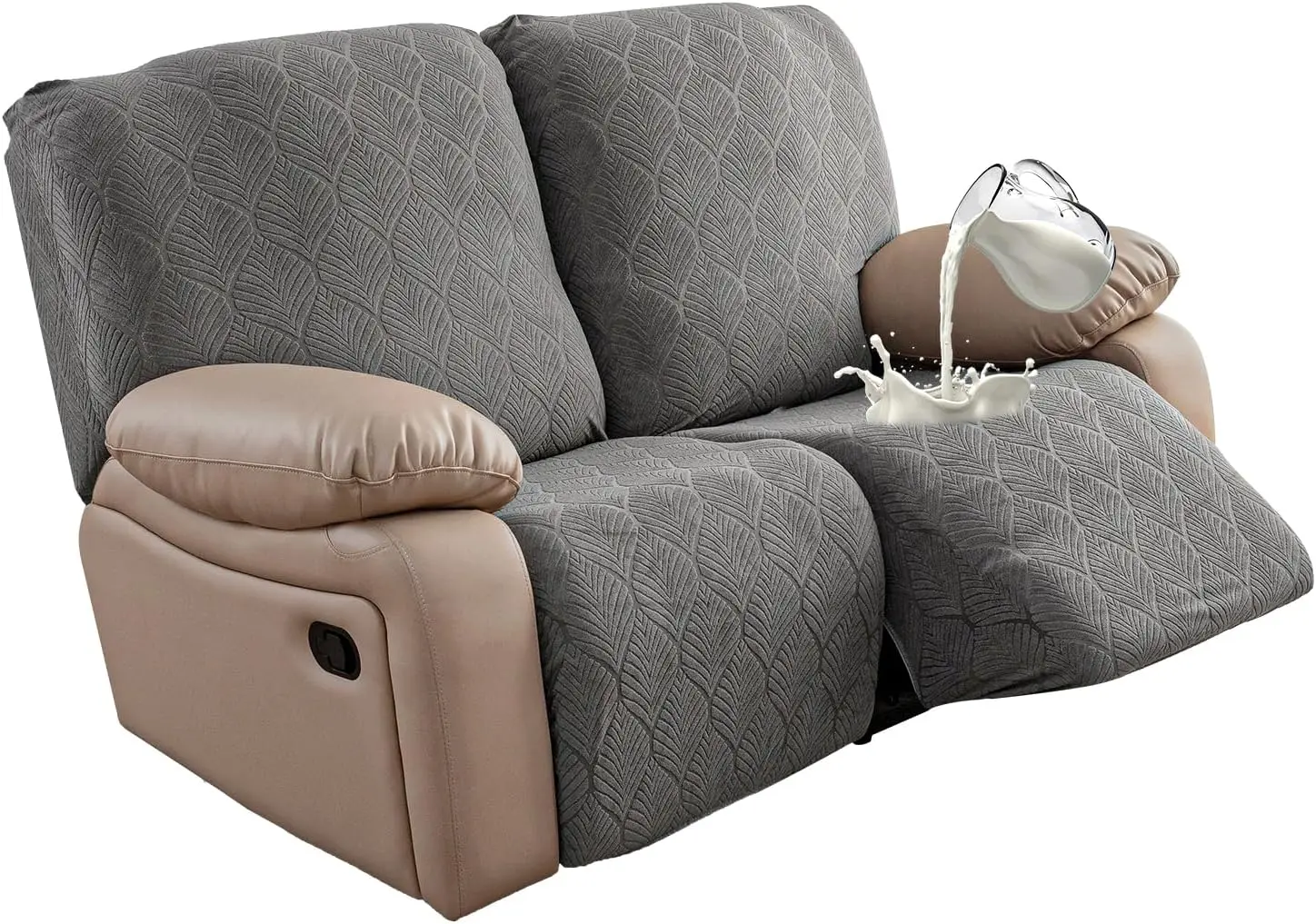

2 Seater Stretch Waterproof Recliner Loveseat Cover, Washable Couch Protector for Pets & Kids, Gray