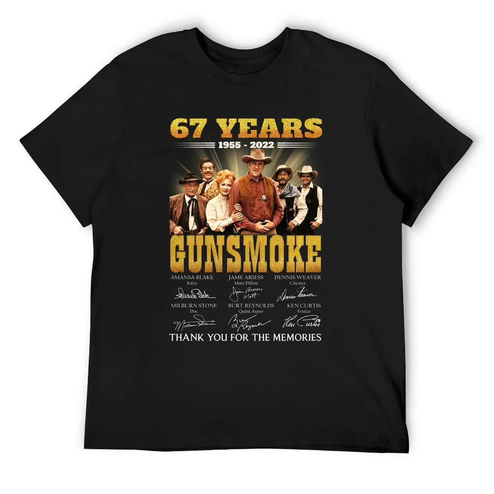 67 Years Gunsmoke Cast Signatures Thank You For Memories T-Shirt for a boy mens champion t shirts