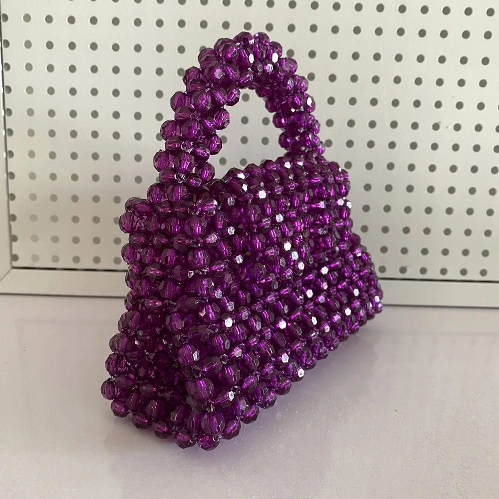 Handmade Bead Bag Hand-Woven Celebrity Beading Handbags Designer Beaded Ladies Party Bag Top-handle Phone Purses and Handbags