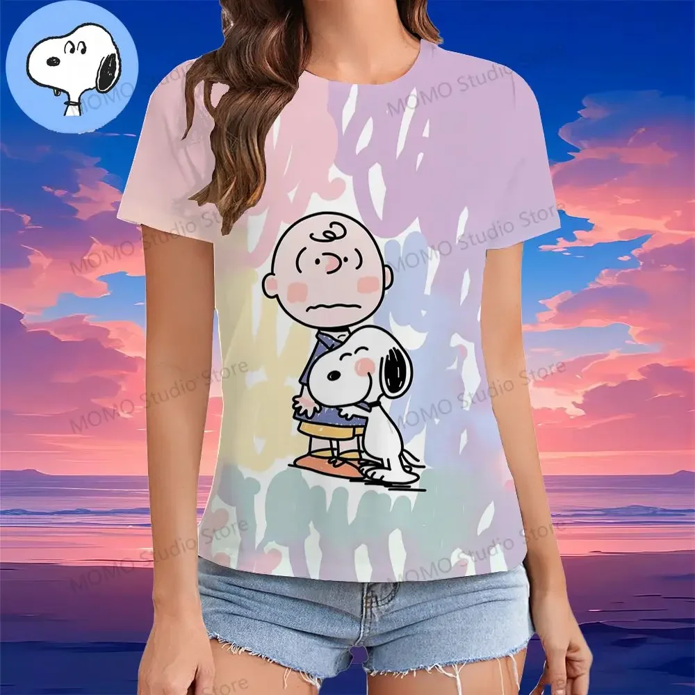 

O Neck 2024 Fashion Casual Clothing Tops Snoopy Summer Short Sleeve 100-6XL Girls T-Shirt 3-14 Kawaii Street Y2K Clothing