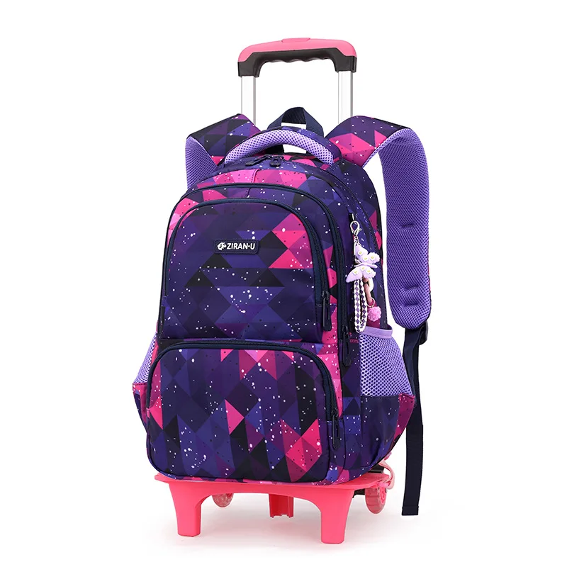 Removable wheeled schoolbag for boys girls Geometrically printed school backpacks 2/6 wheels school bags Tourist trolley case