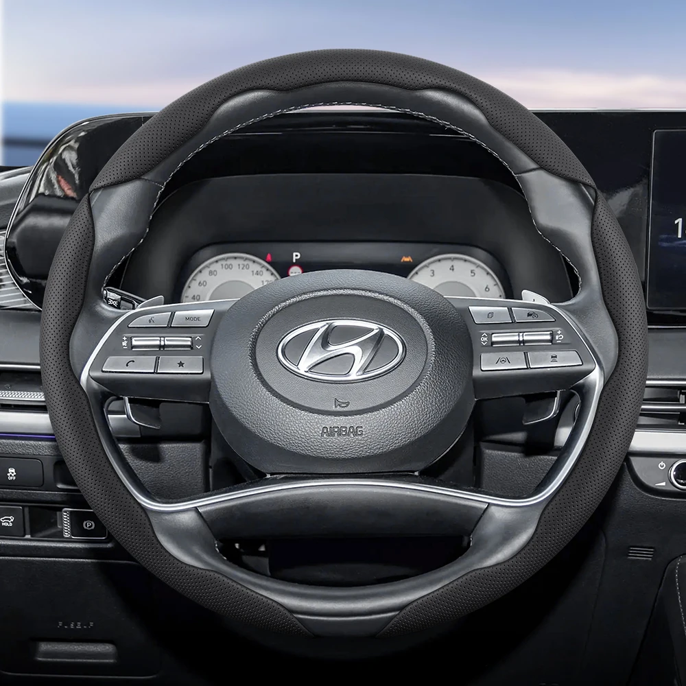 Odpowiedni do Hyundai Pokrowiec na kierownicę z wentylowanego skóry, segmentowa konstrukcja z szybkim mocowaniem, antypoślizgowy i wytrzymały, Ix35 Sonata