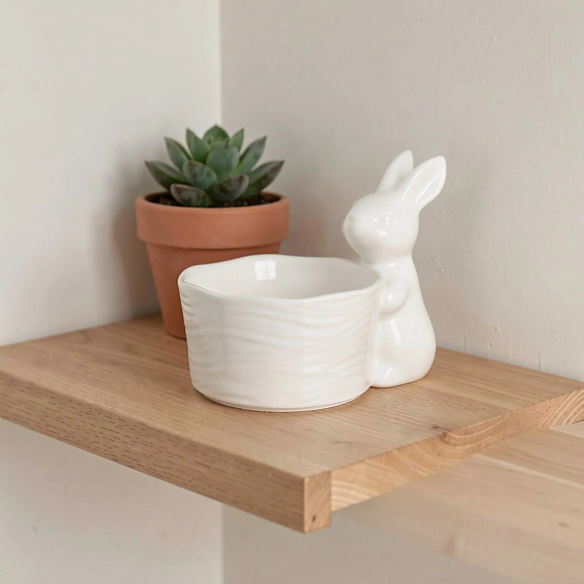 White Ceramic Bunny Candy Dish for Easter Party – Dessert Serving Bowl, Snack Dish, Table Decor