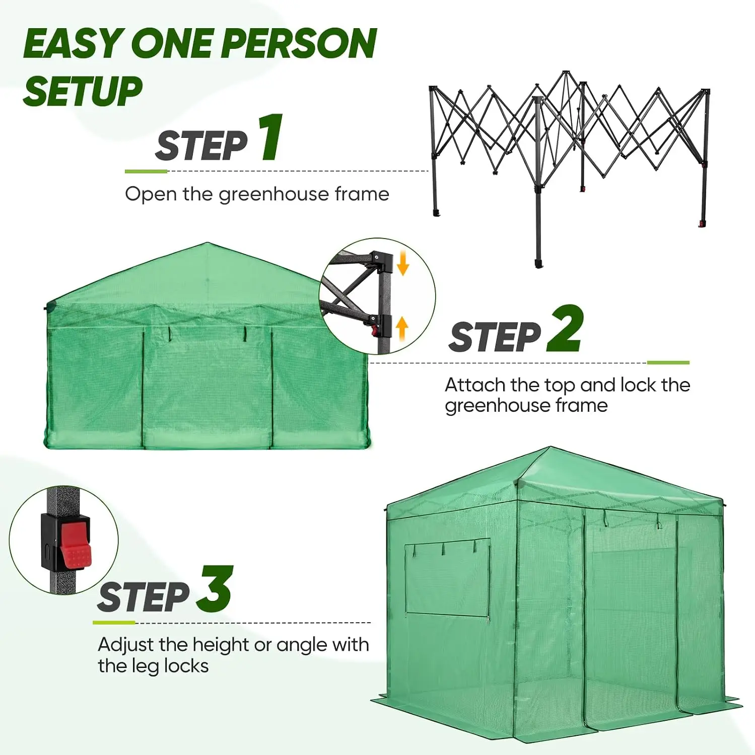 Pop-Up Greenhouse in 8x8 Size with Simple Setup, Clear and Green