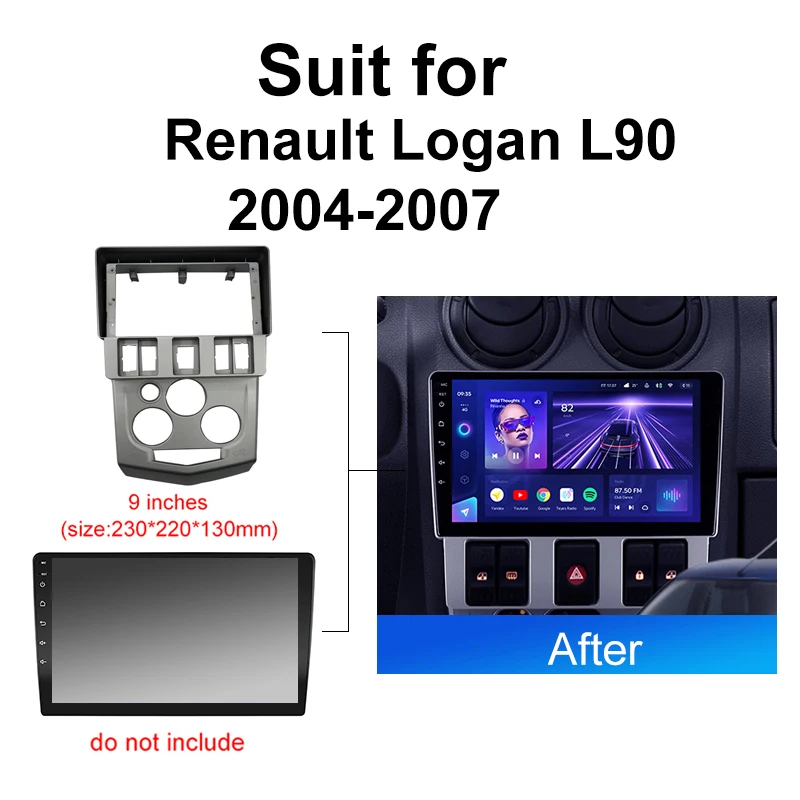 KENVOX Android Radio Rahmen für Renault Logan 2004 2009 9 Zoll 2DIN Fascia Stereo Panel Kabelbaum Canbus Box