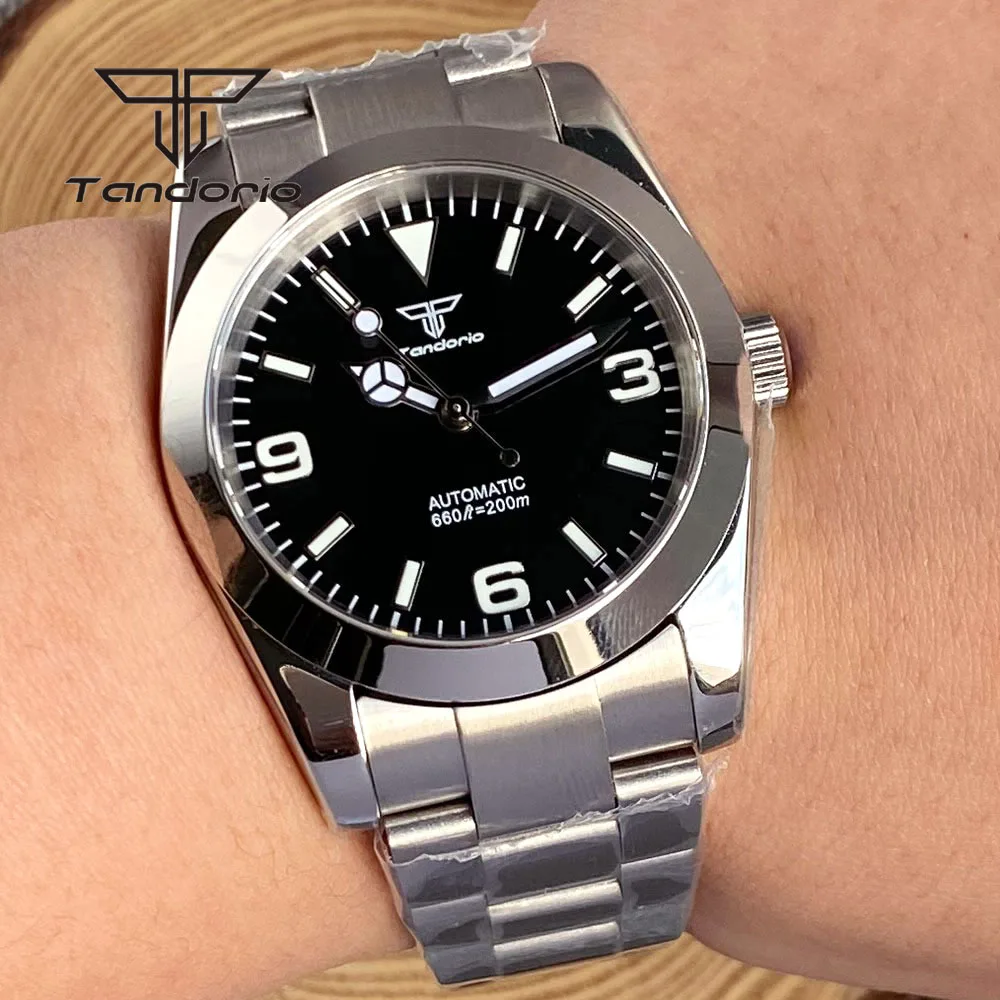 

Tandorio NH35 Automatic Stainless Steel Watch Luminous 36mm/39mm Men's Wristwatch Sapphire Crystal Glide Lock Clasp Black Dial