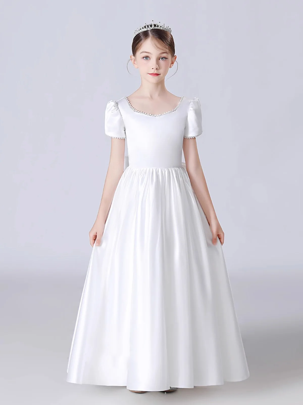 

Girl's piano performance dress, children's dress, princess dress, host's birthday, flower girl dress, white, middle-aged girl