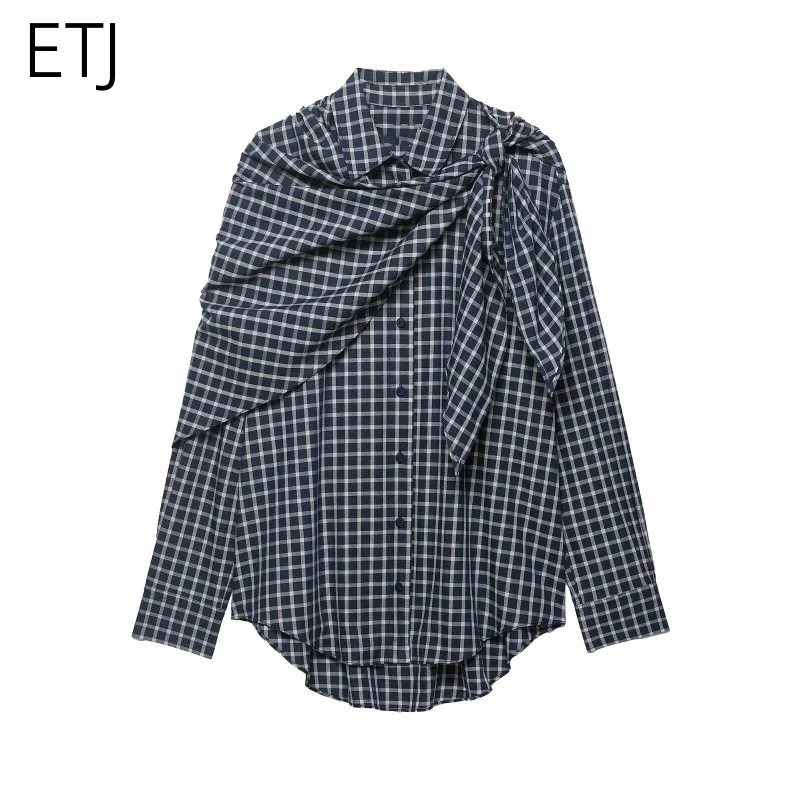 

Женская модная рубашка ETJ 2026 с длинными рукавами, свободного кроя, с хлопковым узором и декоративным шарфом-шалью, новинка весенней коллекции