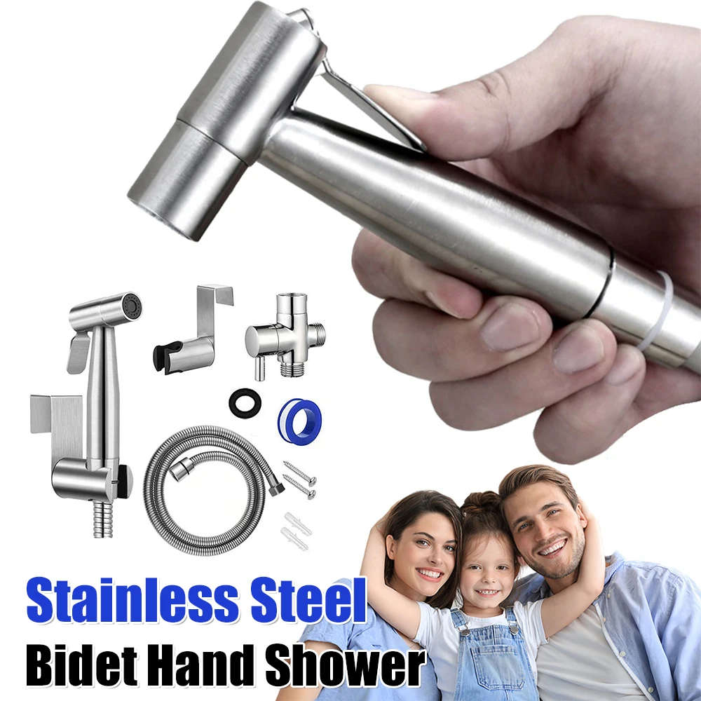 

Hand Shower Holder with 2 Way Diverter & Hose Wash Bidet Faucet Spray Self Cleaning Bidet Sprayer Set for Bidet Toilet Shower