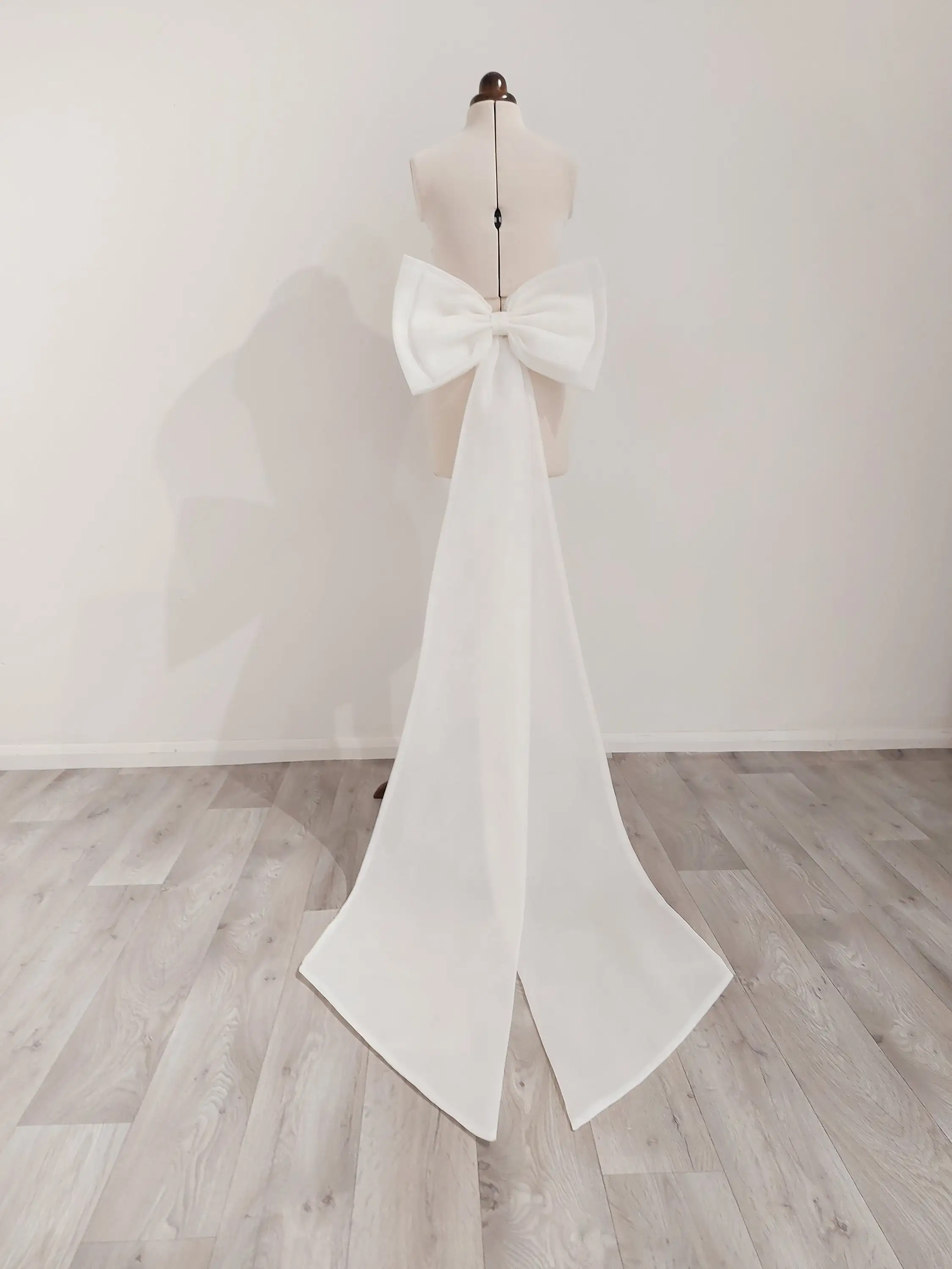 Detachable organza wedding dress ribbon lightweight removable light ivory Wedding Big Bow Sash Detachable Long Train Bow Belt