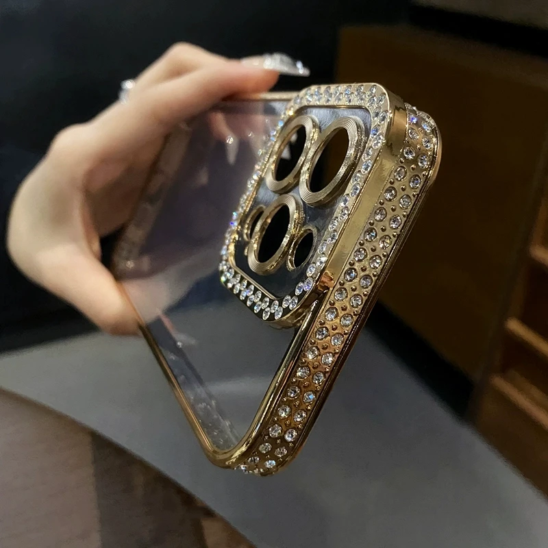 Luxury Diamond Glitter Transparent Soft Silicone Case For iPhone 15 14 Plus 13 12 11 Pro Max Bling Shockproof Rhinestone Cover