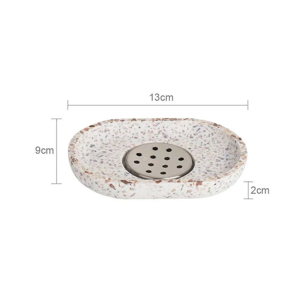 Terrazzo Oval Soap Dish with Removable 304 Stainless Steel Drainage Tray for Bathroom and Kitchen Countertop Use