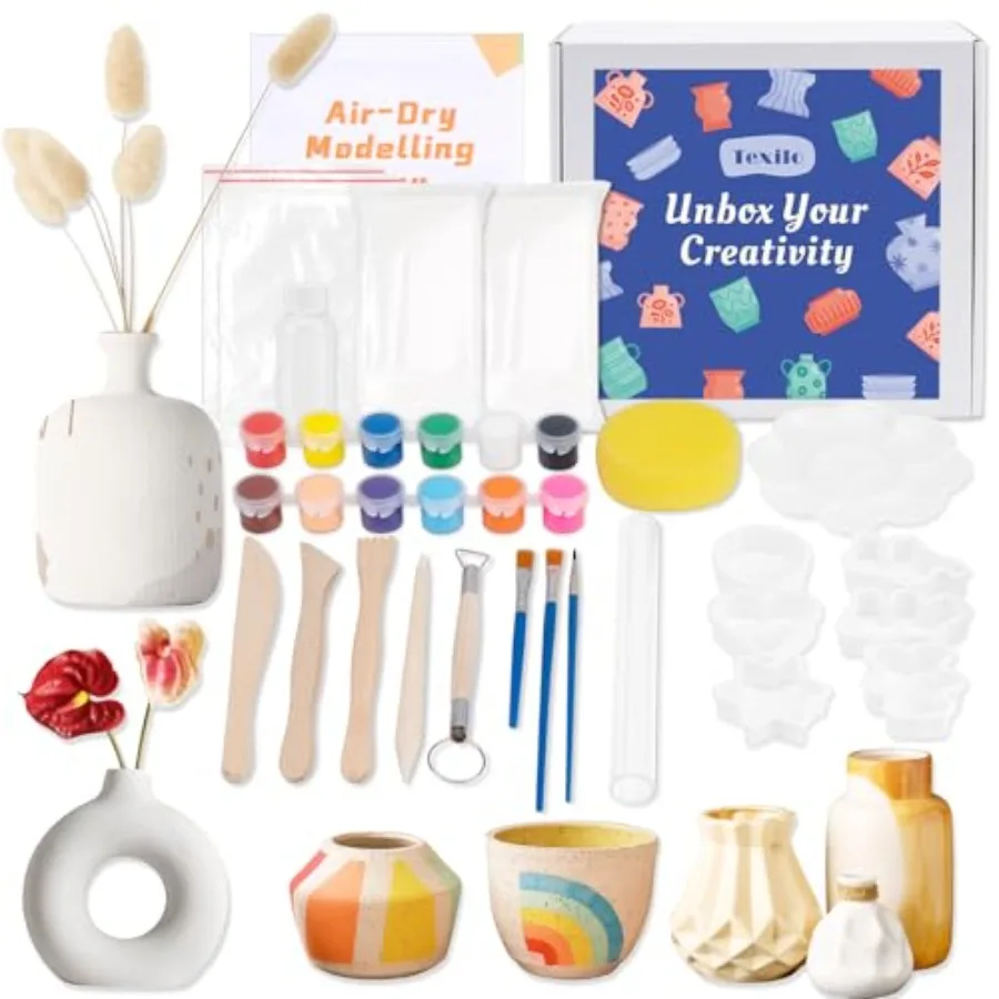 

【Spot goods】Air Dry Clay Kit for Adults Pottery Starter Tools for Beginner DIY Painting Making Set with Clay Paints Sculpting T