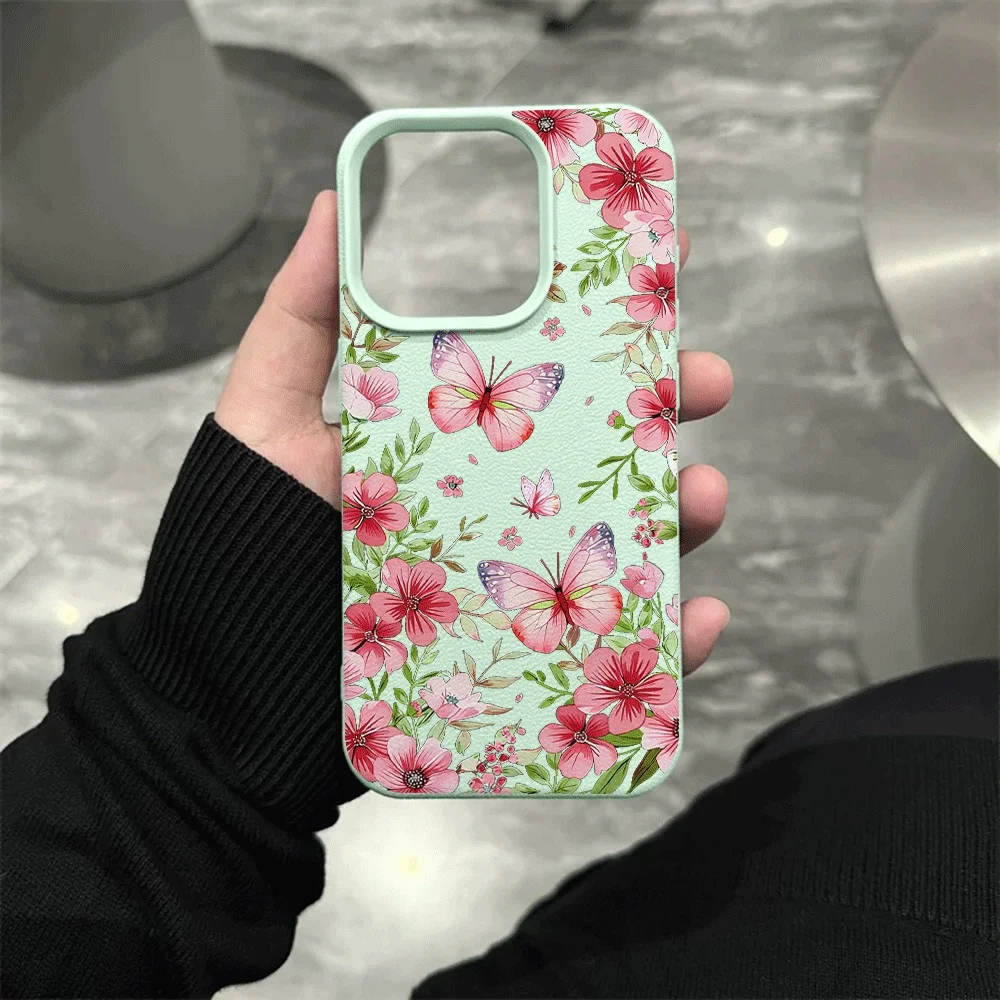 Rosa geblümte Schmetterlings-Handyhülle für iPhone 17 16 15 14 13 12 11 Pro Max 16 15 14 Plus 17 16 15 Pro 17Air Silikon-Matt-Cover – Detail 10