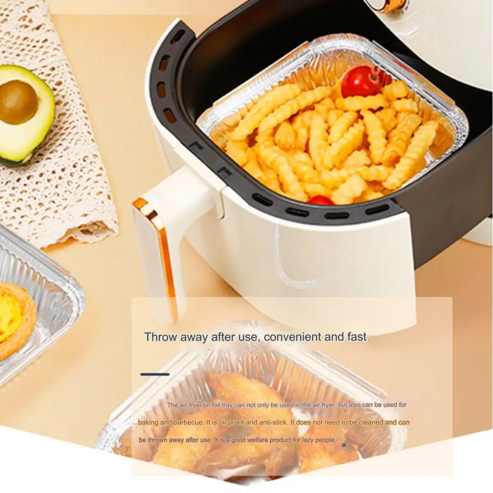 20CM Air Fryer Aluminum Foil Pan Kitchen Supplies Food Containers Square Oven BBQ Tray Oil-proof Non-stick Kitchen Baking Tool