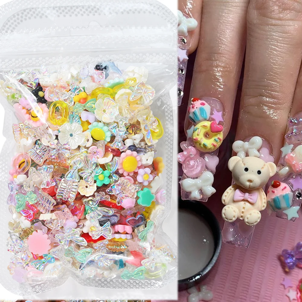 500pcs Mix Shape Kawaii Nail Art Decorations 3D Resin Charms Flower,Butterfly,Sun flowers,Fruit 