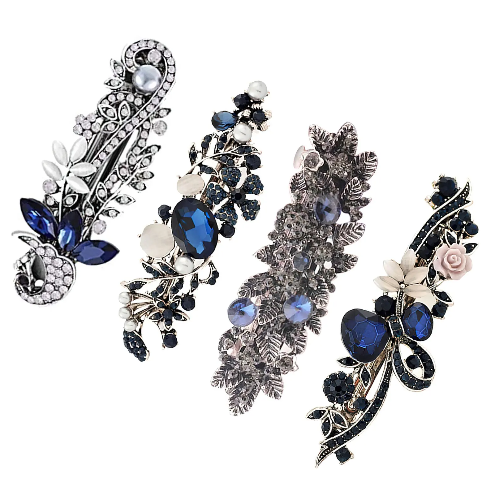 

1Set Vintage Hairpin Retro Spring Rhinestone Flower Hair Clip for Women Girls Elegant Barrette Party Wedding Accessories