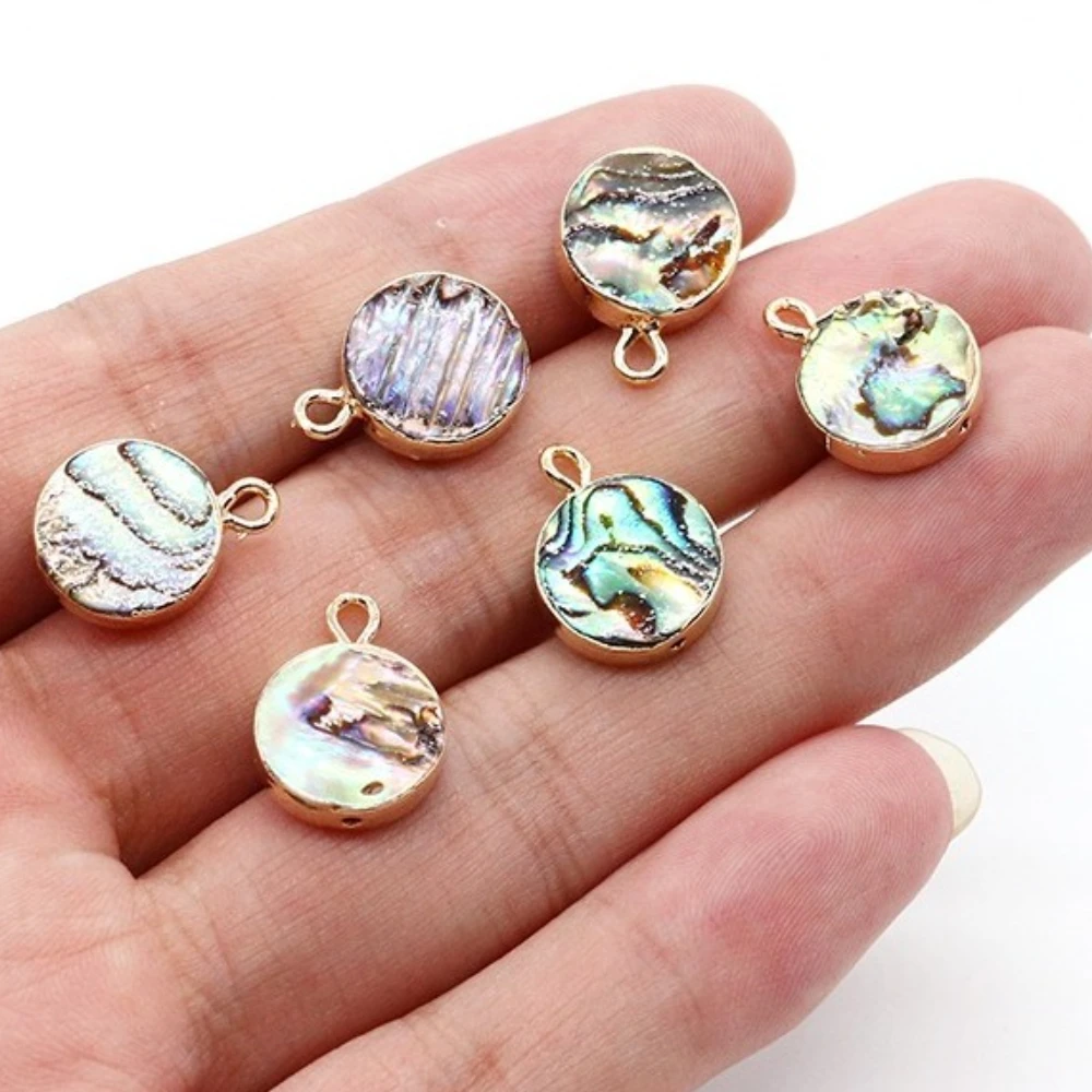 

Charm Round Shape Single Holes Jewelry Connector 6pcs Natural Abalone Shell Pendant Handcrafted Women Necklace Gift Accessories