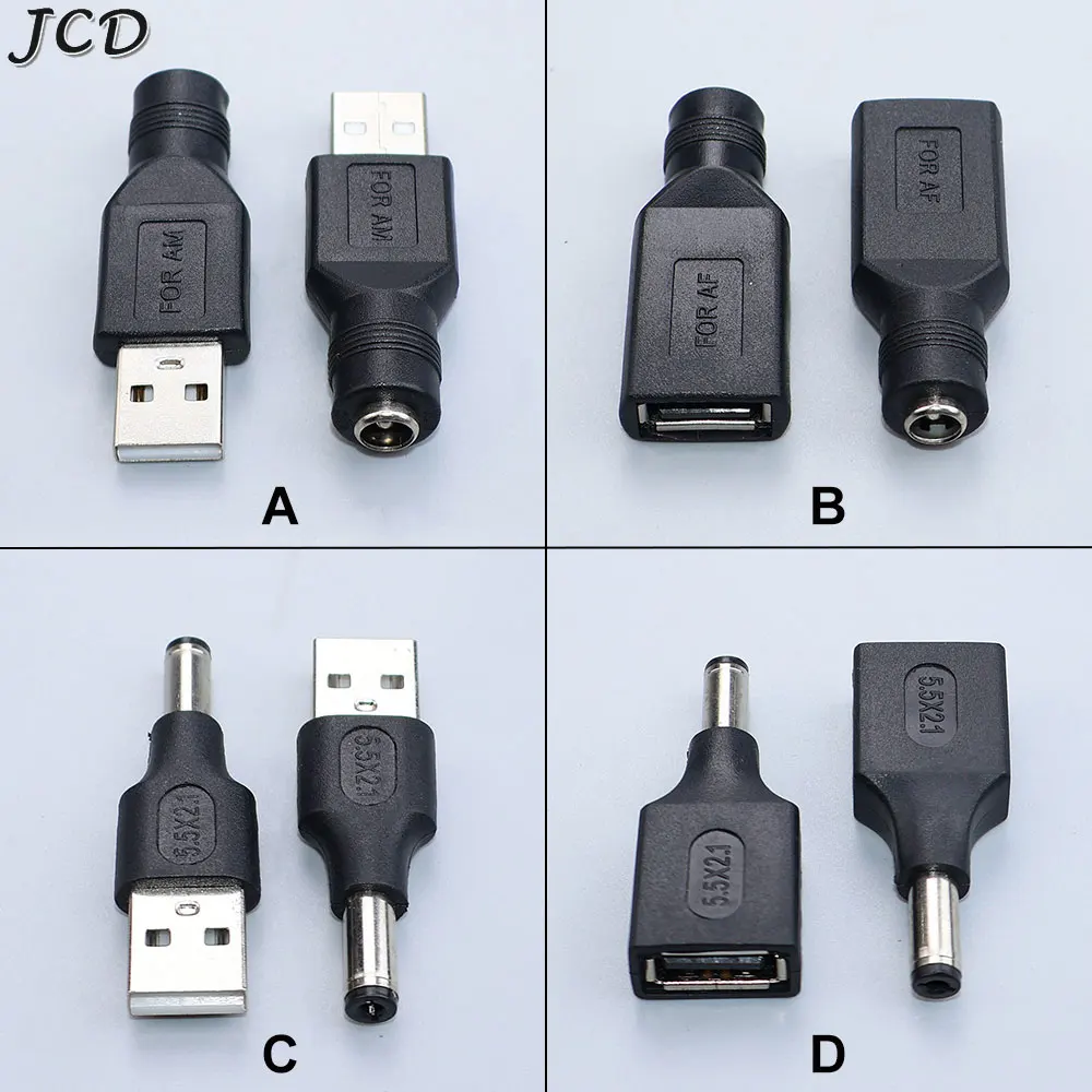 JCD DC Plug 5.5*2.1mm to USB Female Male Jack Socket DC 5.5x2.1mm 5V Power Adapter Charging Converter For Laptop PC