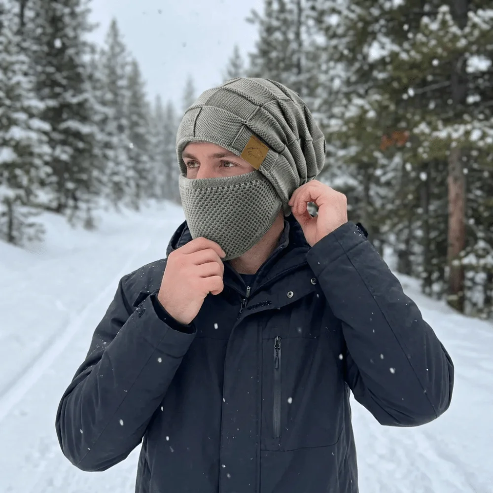 2Pcs/Set Portable Elastic Hat Face Mask Set Durable Windproof Full Head Cover Hat Thickly Warm Men Knit Beanie Cycling