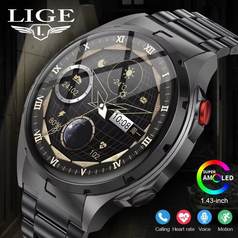 Reloj inteligente LIGE NFC para hombre 466*466HD pantalla completamente táctil reloj deportivo resistente al agua Monitor de salud reloj inteligente multifunción para hombre