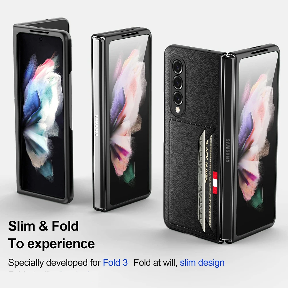 Anti-Scratch Business Leather Card Holder Case for Samsung Galaxy Z Fold 6 5 3 4 Fold5 fold6 Fold4 Fold3 5G Fold 2 Fold2 Cover