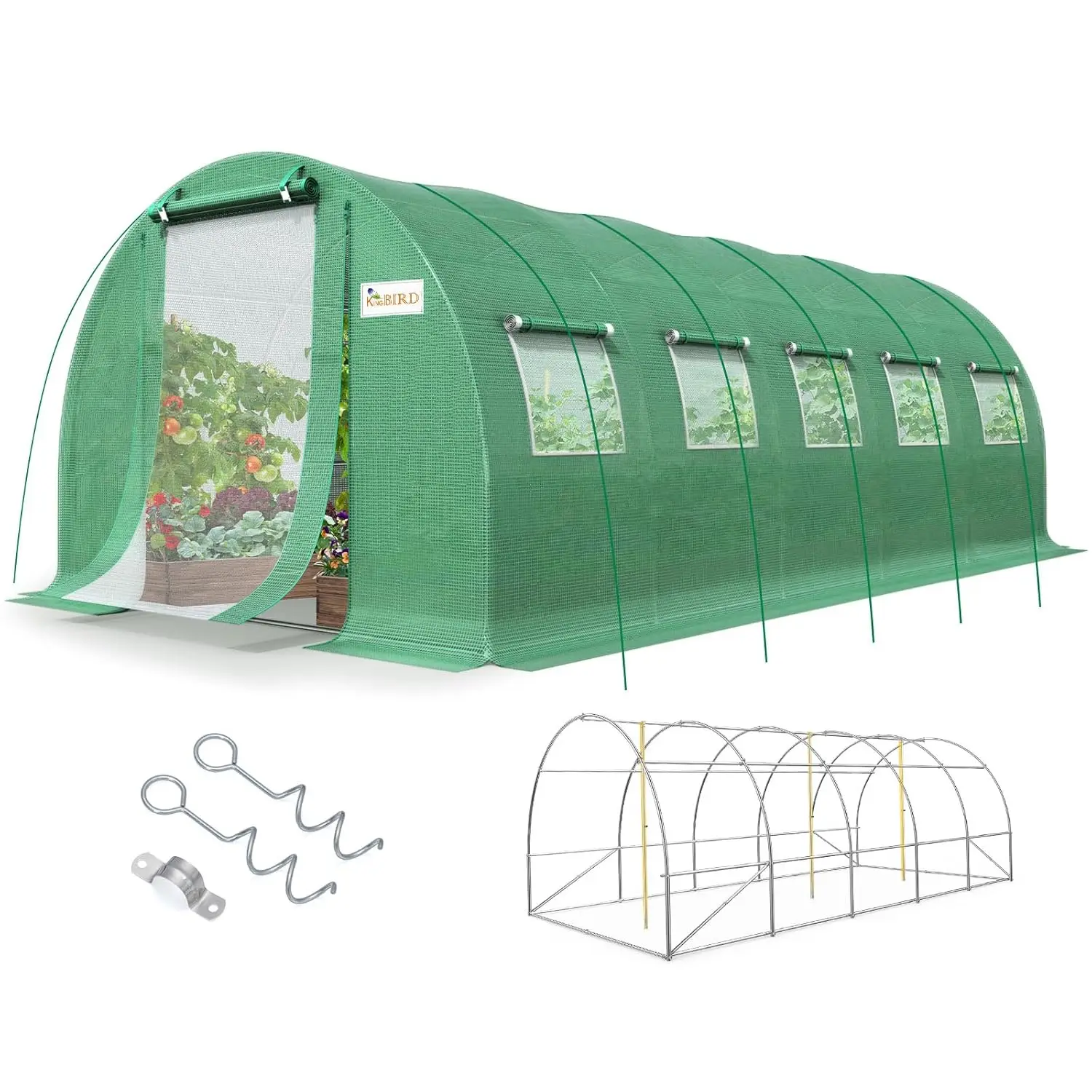 

Premium 25x10x6.6FT Greenhouse for Outdoors, Large Walk-in Upgraded Galvanized Metal Frame, Mesh Door Screen Window, Customized