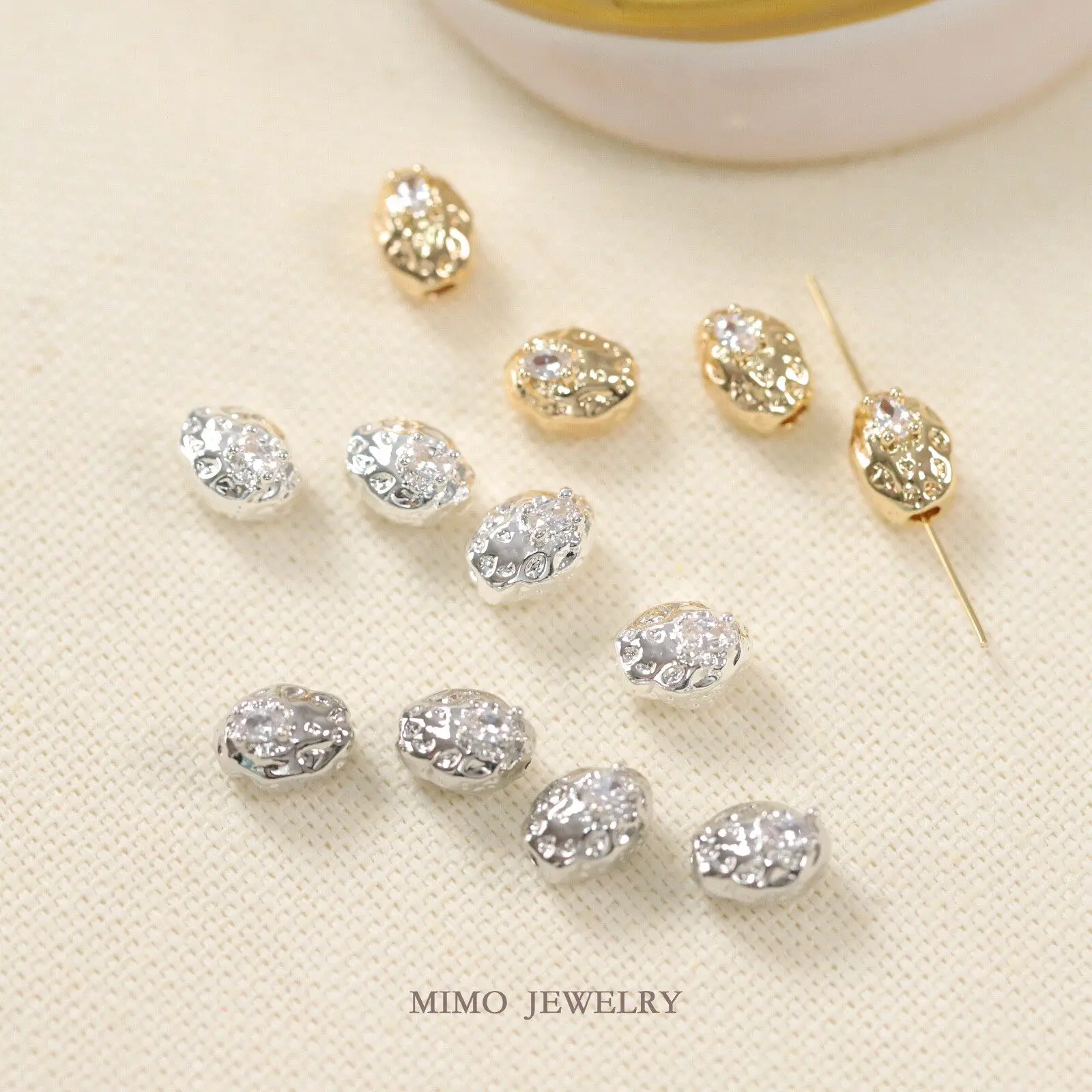 Brass Gold Plated Elliptical irregular pit zircon Spacer Beads Loose Beads for Jewelry Making DIY Bracelet Necklace Accessories
