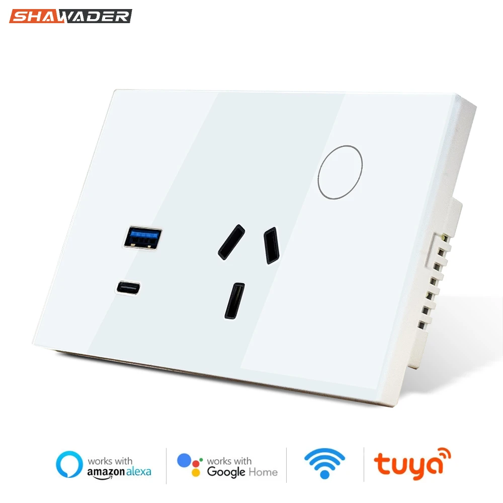 Shawader-au Tomada Inteligente Tomada Elétrica Usb Tipo-c Tomada Power Touch Controle Remoto sem Fio Alexa Google Home Tuya