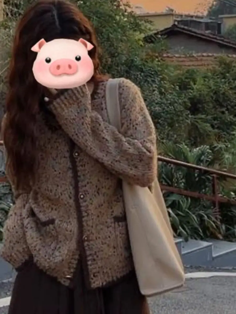 Sweter-płaszcz w retro wzór w kropki, dzianinowy, okrągły dekolt, długi rękaw, damski, do pracy, luźny krój, letni, odporny na zabrudzenia.