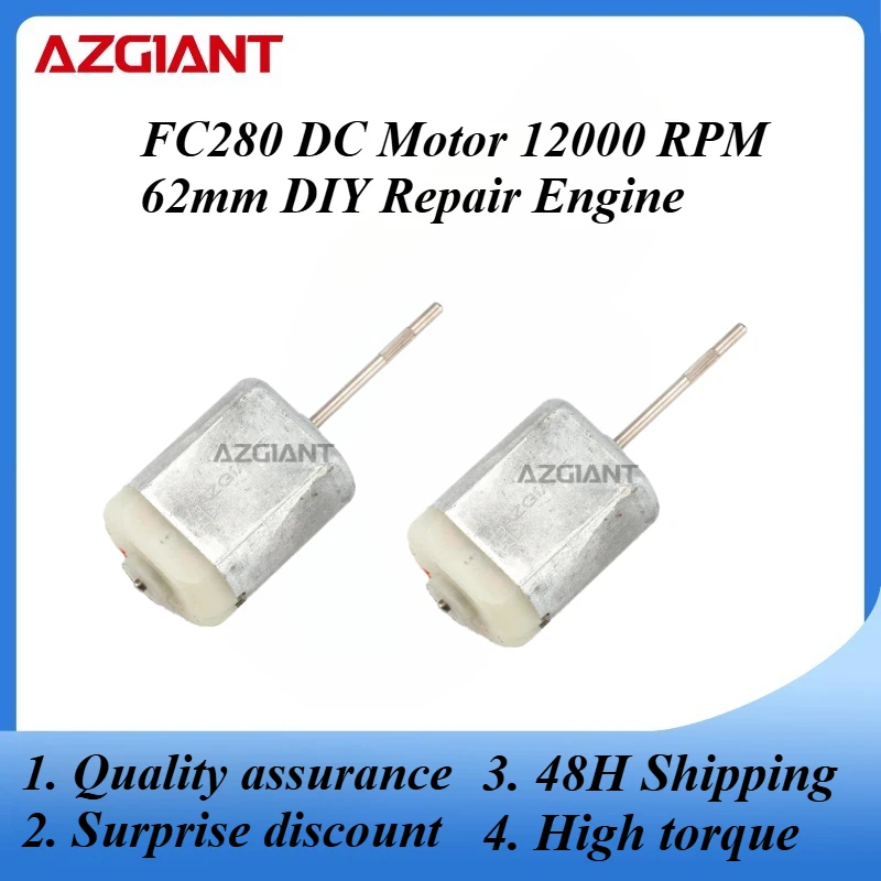 

2PCS FC280 DC Motor 12000 RPM 62mm DIY Repair Engine For Car Replacement Power OEM Accesseries Forward Rotation Toy High Quality