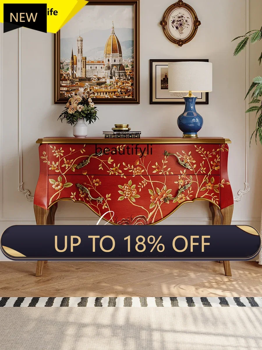 

P178 Painted Decorative Entryway Cabinet Vintage Style Living Room French Bedside Dressing Side Cabinet All Solid Wood Side Ca