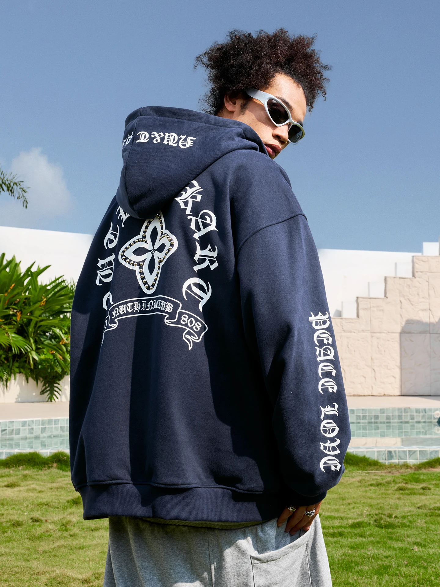 

Кардиган-худи Nuthink с готическими буквами и жемчугом, в американском ретро-стиле, модный бренд Fce, на подкладке, весна 2026