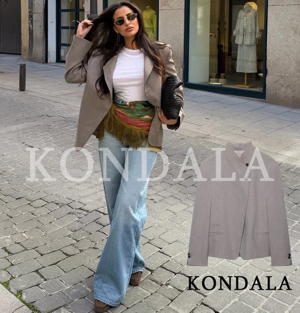 

KONDALA Commute High Street Trendy Blazers Women 2026 Spring Fashion Stand-Collar Blazer Elegant Vintage Ladies Hacking Blazers
