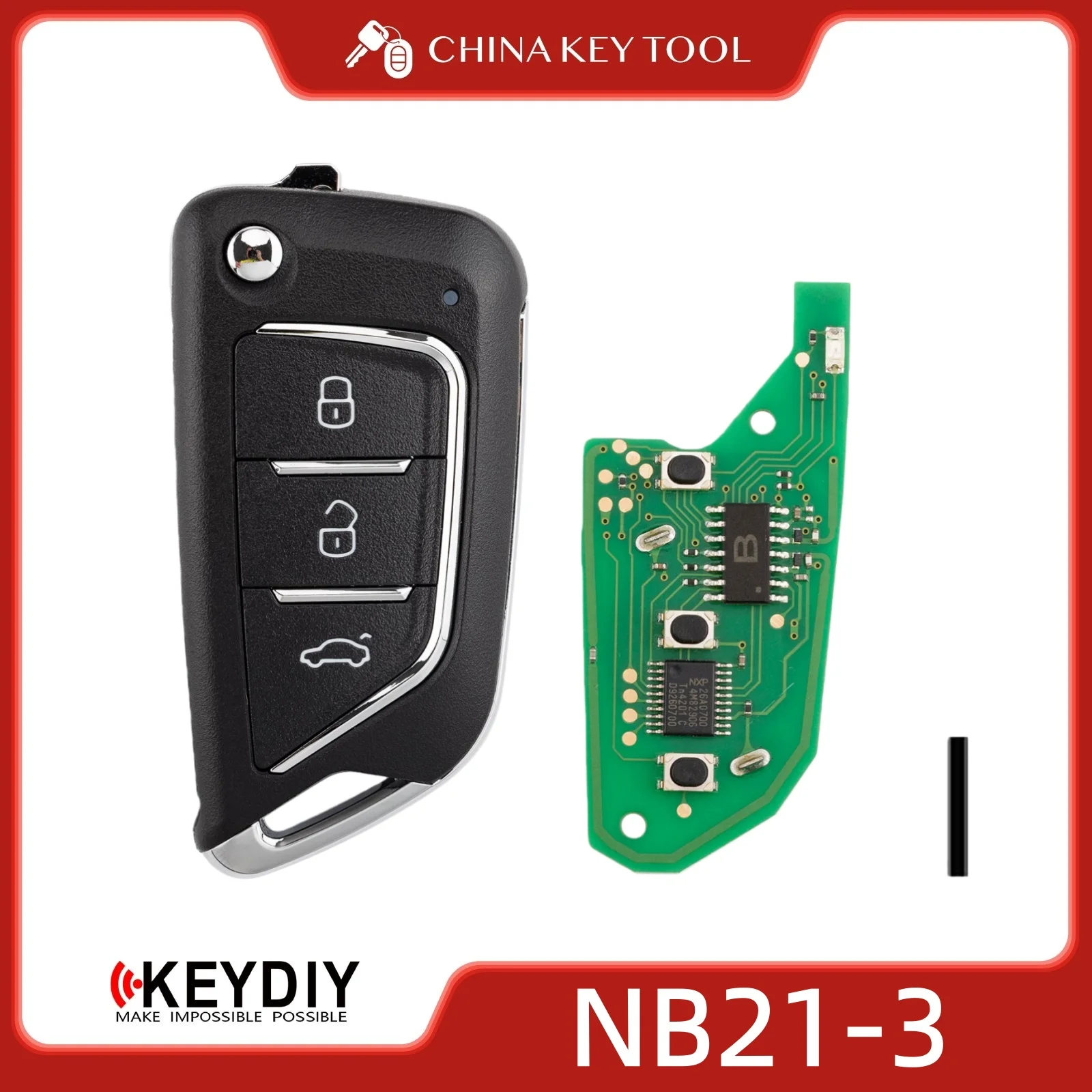 

Универсальный выкидной ключ-пульт KEYDIY KD NB21-3, 3 кнопки, тип «нож», совместимая замена