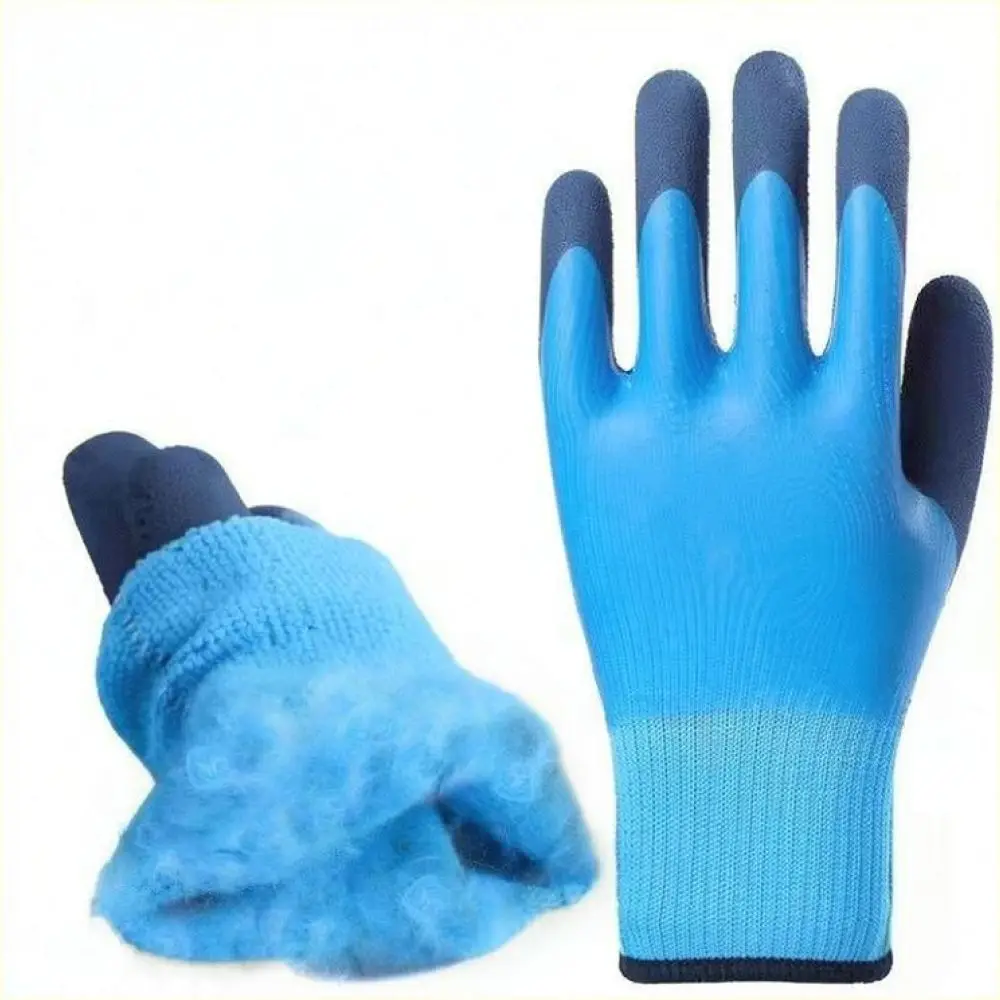 Thickened Fleece Thermal Gloves Waterproof Rubber Palm Anti Slip Working Safety Mittens Cold Weather Outdoor Labor