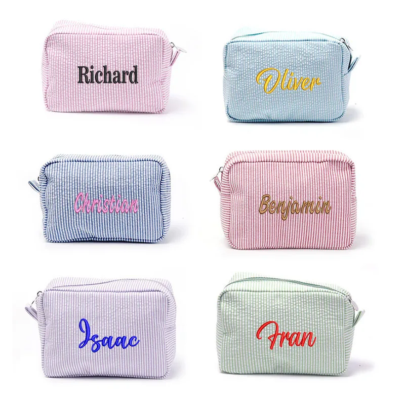 Personalized Large Capacity Striped Cosmetic Bag Custom Embroidered Logo Travel Simple Women\'s Storage Bag Gift