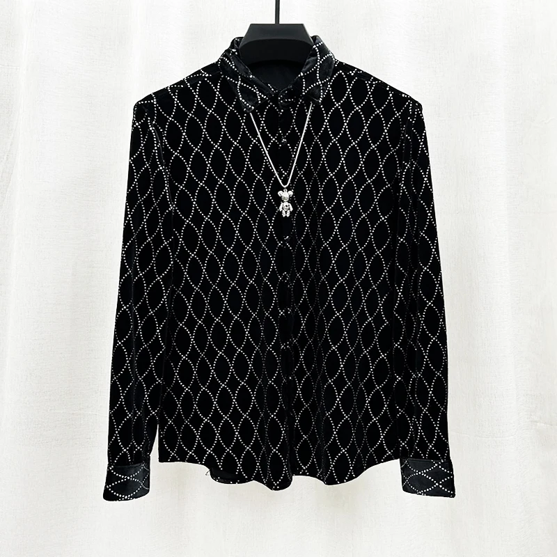 Trendy Gold Velvet Men's Shirt Long Sleeved Versatile Casual Daily Shirt Korean Anti Wrinkle Stretchy Comfortable Men Clothing