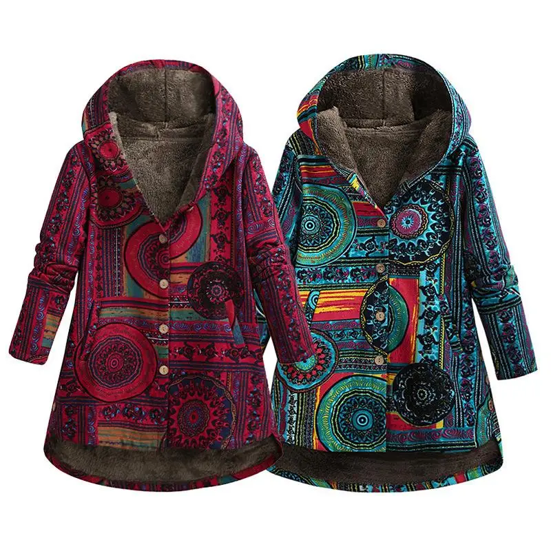 

Women's Cotton Linen Printed Hooded Sweatirt Long Sve Mid-Length Outerwear for Autumn Season Linen 00% No Brand Registered