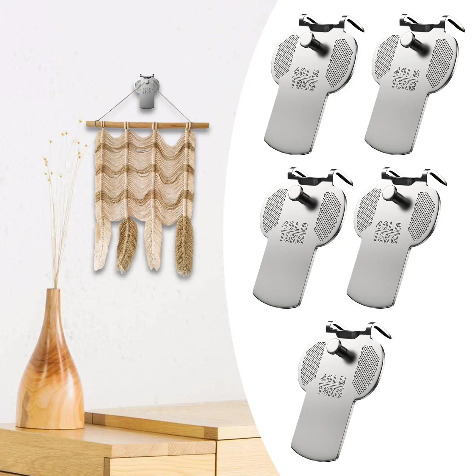 

5x Drywall Picture Hangers Photo Frame Hangers 40lb Non Mark without Nails Picture Frame Hooks for Wall Mounting for Painting