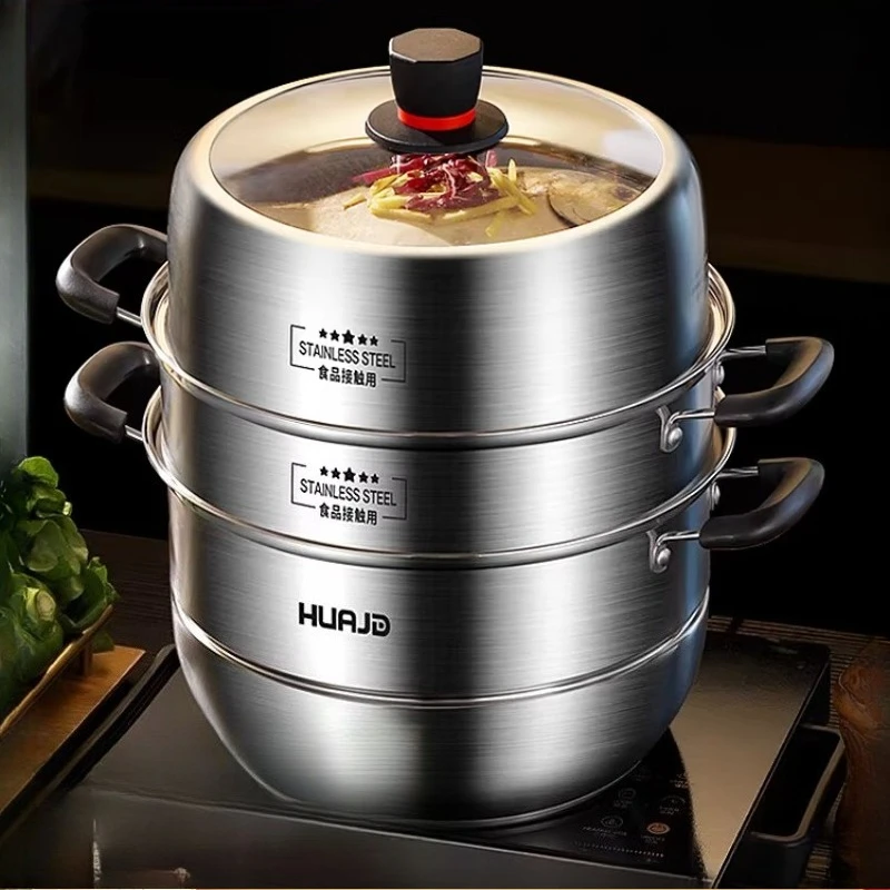 

Stainless Steel 3 Tier Steam Pot Healthy Non Toxic Multi Layer Vegetable Steamer Induction Compatible Dishwasher Safe Household