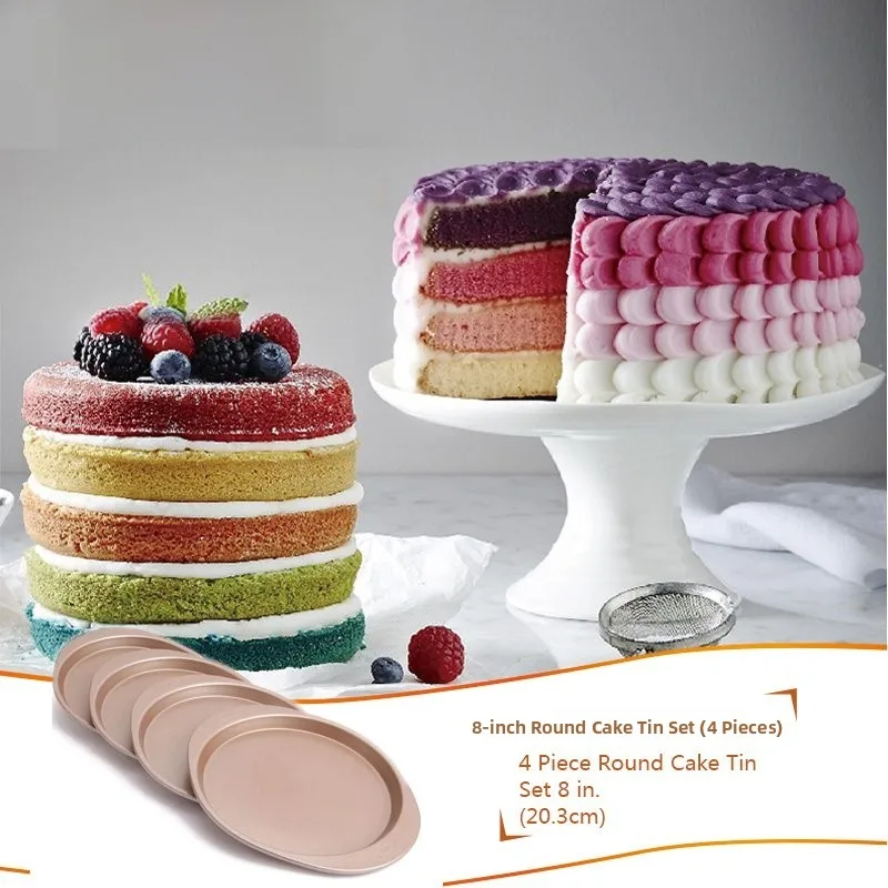 

Non-Sti Rainbow Cake 8 Inch round Baking Tray Chiffon Baking Household Oven Use 4 Pas American Sle Pure Color Baking Tools