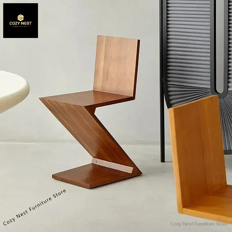 

Средневековая имитация зигзага, дизайнерский креативный табурет со спинкой из цельного дерева, Z-образный домашний обеденный стул