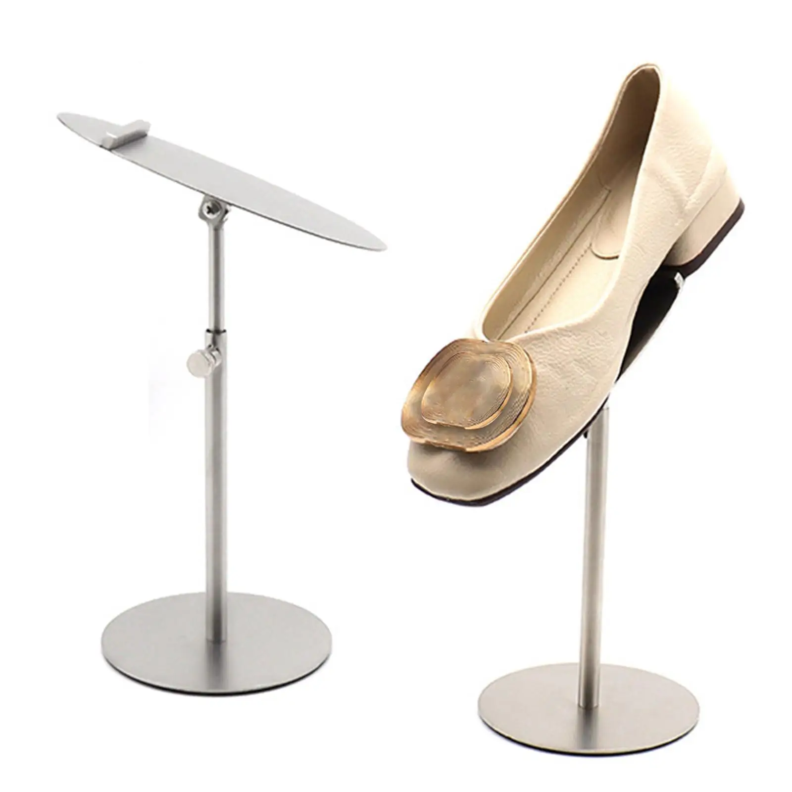 Durable Stainless Steel Sandal Shoe Store Display Stand Adjustable Shoe Riser Heel Stop Avoid Slipping Stable and Non Slip Base